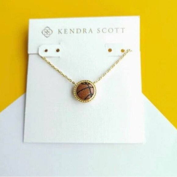 Kendra Scott Basketball Gold Orange Goldstone Short Necklace - Picture 5 of 7